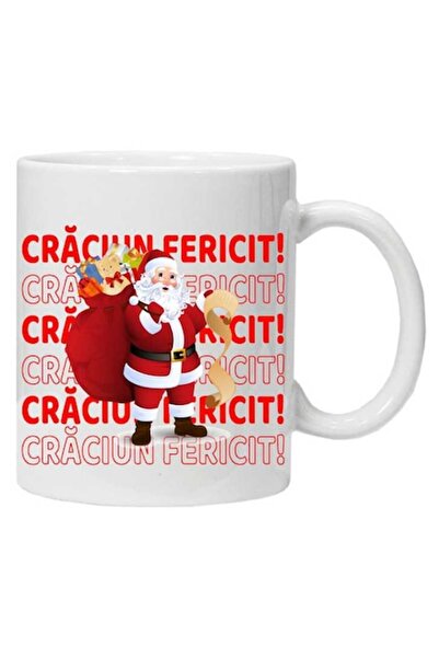 CRD PRINT Cană cu imprimeu cu textul „Crăciun fericit!” - Moș Crăciun”, albă,...