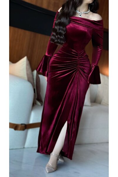 1186359 Burgundy stretch velvet dress