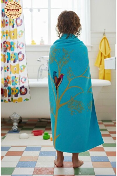 Saf By Arams Ocean Blue Beach Towel 100% Cotton, (1 PCS) Birds Pattern, Soft And Absorbent, For Kids (70x120cm)