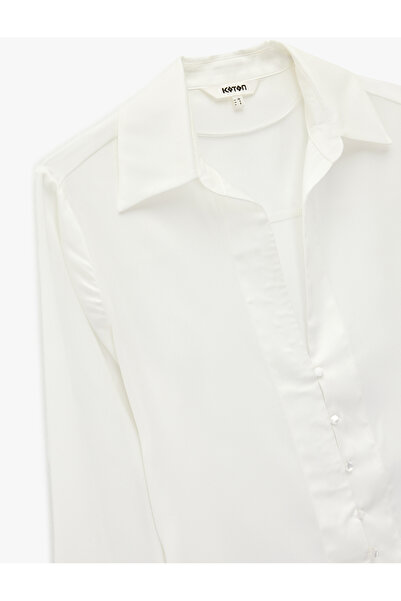 Koton Classic Collar Long Sleeve Shirt with Buttoned Bowl Collar