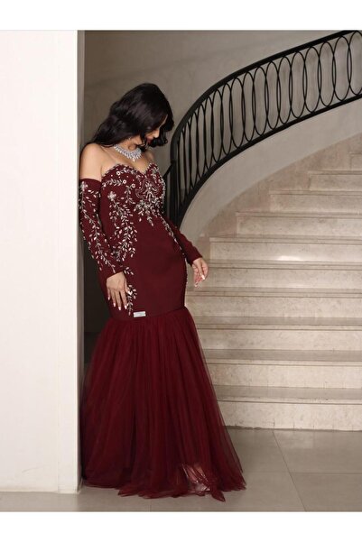 Heidi Burgundy embroidered dress