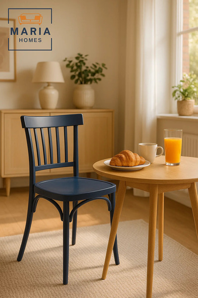 MARIA HOMES Navy Blue Plastic Cafe Chair – Modern Vertical Slat Back Dining Chair for Indoor and Outdoor Use