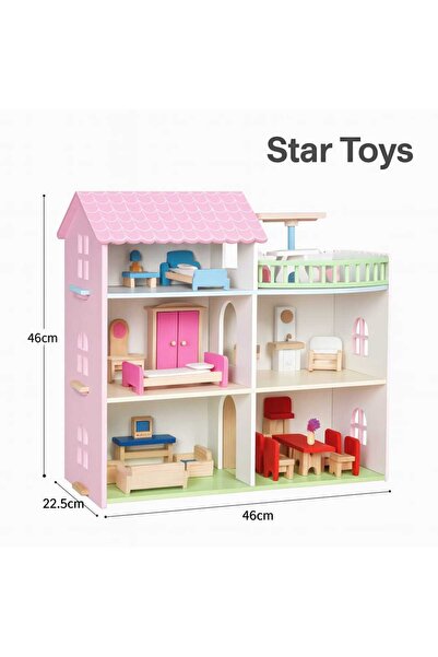STAR TOYS Luxury three-story wooden dollhouse with complete furniture –