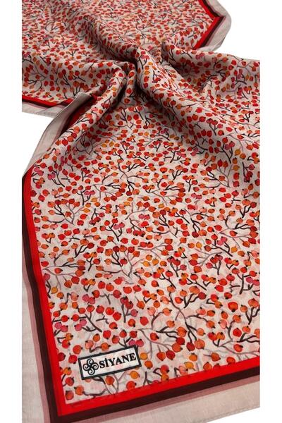 Siyane Bej Scarf Cherry Blossom Pattern Voile Shawl