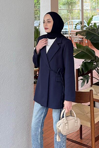 lamelif Μπουφάν με λεπτομέρεια στο πλάι με κορδόνια σε μπλε ναυτικό