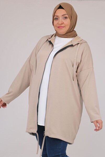 Eslina 43068 Plus Size Skirt Oval Cut Modal Jacket - Beige