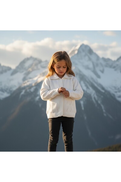 FESSHERA KİDS Children's Cardigan Knitwear Cardigan Knitted Patterned Peter Pan collar Cotton Unisex Cardigan