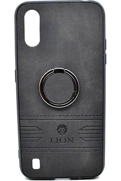Lion Luxury Leather Back Cover with Holder For Samsung Galaxy A01 (Black)