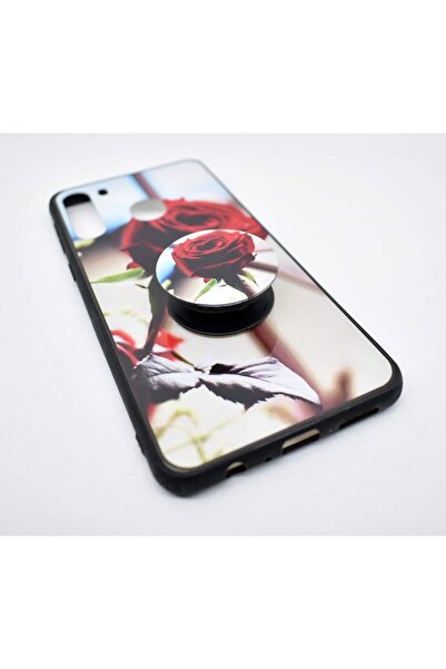 Generic Fashion Design Back Cover with Holder For Samsung Galaxy A21 (Red & Sky Blue)