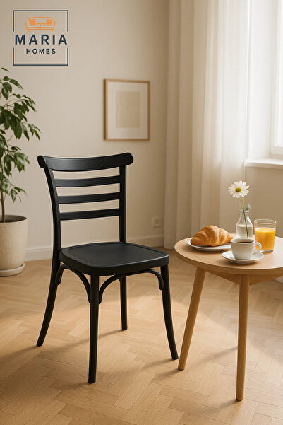 MARIA HOMES Black Plastic Ladder Back Chair – Modern Stackable Armless Dining...