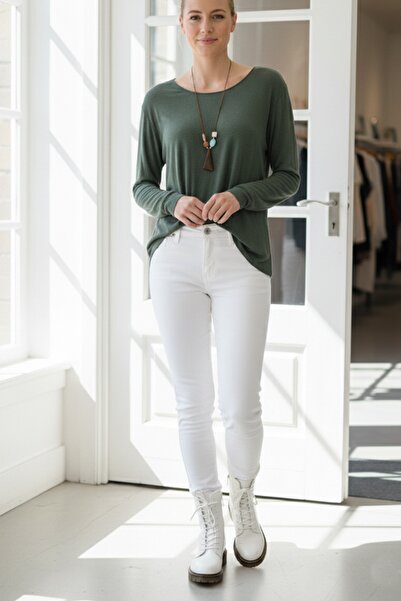 Chiccy Italian Khaki Pool Collar Long Sleeve Thin Necklace Casual Knitwear Blouse 70 65