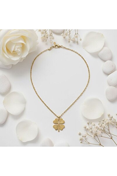 YUSSO ACCESSSORY Kadın Gold Yonca Çelik Kolye