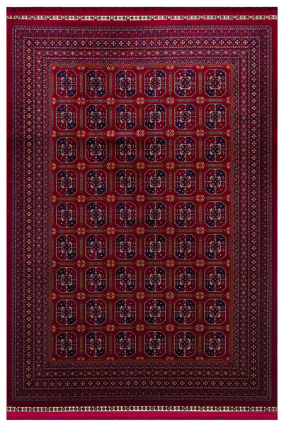 Eko Halı Sateen Afghan SFG02 Red Afgan Desenlerine Sahip Hav Vermez Yıkanabil...