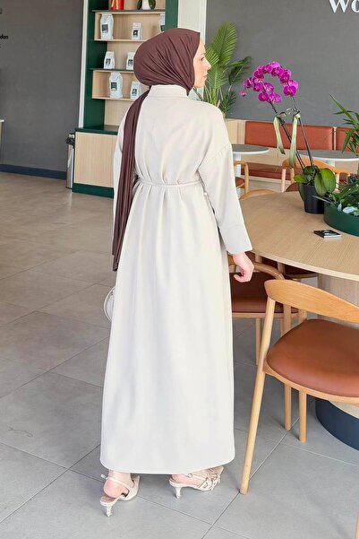 lamelif Dabıl Hijab Dress with False Cuff Detail Stone