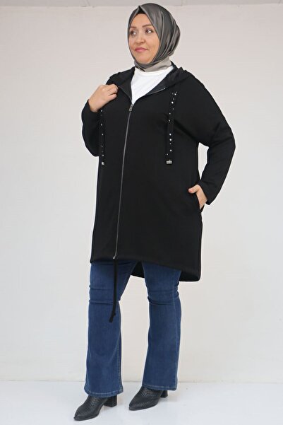 Eslina 43068 Plus Size Skirt Oval Cut Modal Jacket - Black