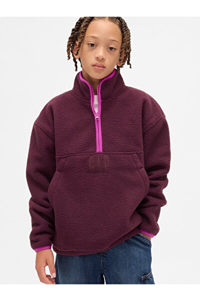 GAP Erkek Çocuk Bordo Sherpa Logo Yarım Fermuarlı Pullover