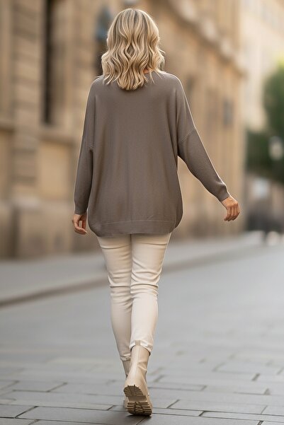 Chiccy Italian Mink Pool Collar Long Sleeve Slim Star Applique Casual Knitwear Blouse 70 70