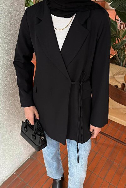 lamelif Μπουφάν με λεπτομέρεια στο πλάι με κορδόνια μαύρο