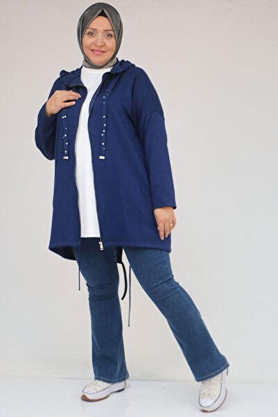 Eslina 43068 Plus Size Skirt Oval Cut Modal Jacket - Indigo