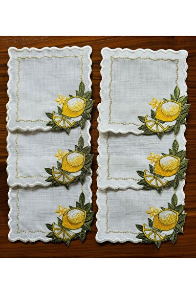 Diva Home Coffee Presentation Napkin, Set of 6 with Lemon Embroidery on the S...