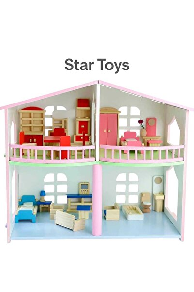 STAR TOYS 3-story wooden playhouse with complete furniture for children –