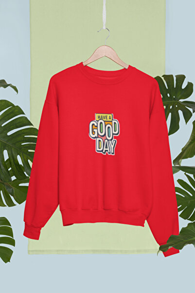 MG سويت شيرت قطني مطبوع عليه عبارة 'أتمنى لك يومًا سعيدًا' بأكمام طويلة وثلاث...