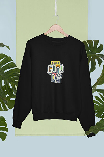 MG سويت شيرت قطني مطبوع عليه عبارة 'أتمنى لك يومًا سعيدًا' بأكمام طويلة وثلاث...