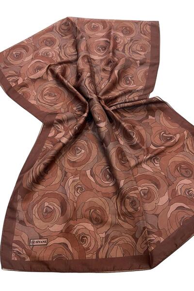 Siyane Aci Kahve Scarf Natural Rose Patterned Shawl