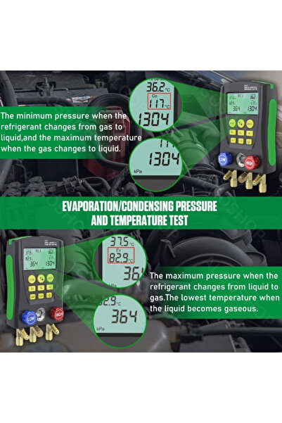 algoshop Digital manifold set, kit, freon pressure gauge, hoses, temperature measuring pliers, for AC repair