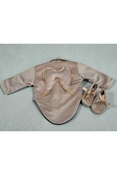 GabrielleBebe Baptism Angel Outfit With Detachable Wings - Bodysuit, Booties & Bonnet (Beige)