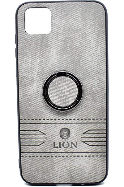 Lion Luxury Leather Back Cover With Holder For Huawei Y5P (Gray)