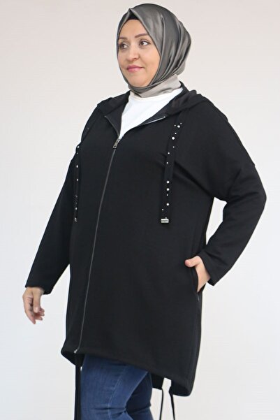 Eslina 43068 Plus Size Skirt Oval Cut Modal Jacket - Black