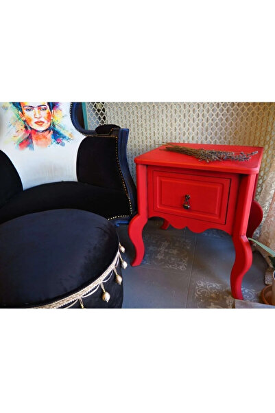 RENDORA MOBİLYA Kırmızı Eskitme Tek çekmeceli komodin