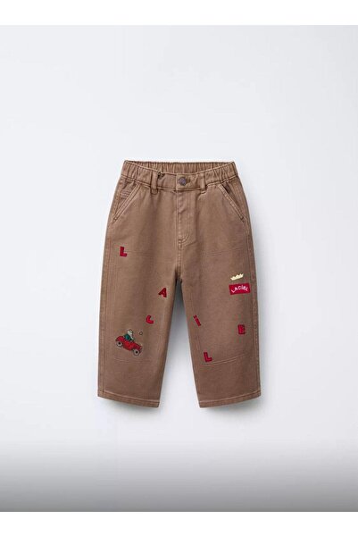 Magu Boy's Cotton Brown Car Embroidered Trousers – Elasticated Comfortable Fit