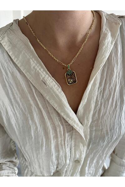 Charmist 14K Çelik Üzeri Altın Kaplama Kahverengi Arı Kolye