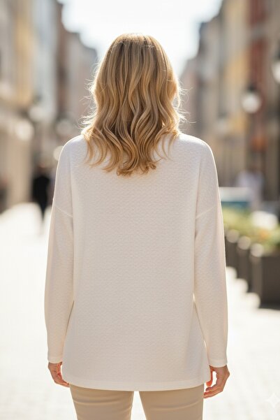 Chiccy Italian Cream Pool Neck Long Sleeve Floral Leaf B Printed Casual O Oversized Knitwear Blouse 75 75