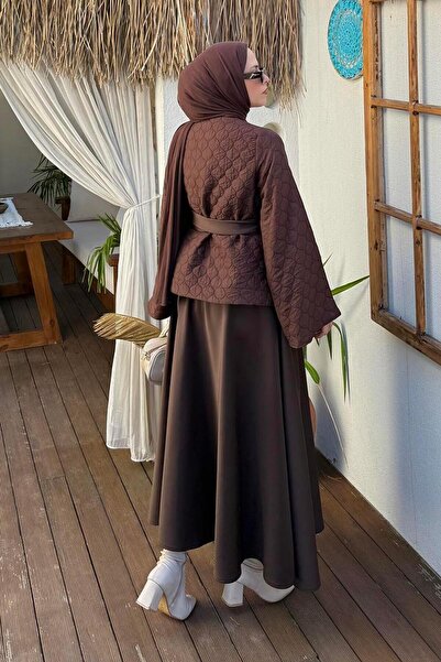 lamelif Scuba Skirted Two-Piece Set Chocolate Brown