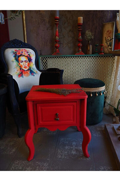 RENDORA MOBİLYA Kırmızı Eskitme Tek çekmeceli komodin