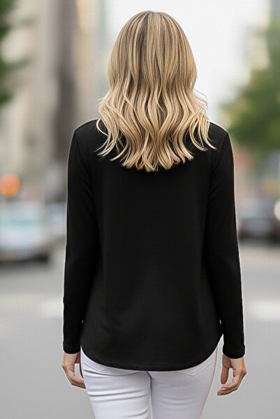 Chiccy Italian Black Pool Collar Long Sleeve Slim Necklace Casual Knitwear Blouse 70 65