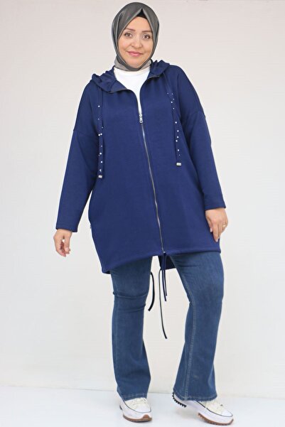 Eslina 43068 Plus Size Skirt Oval Cut Modal Jacket - Indigo