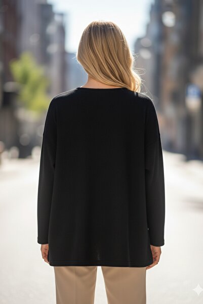 Chiccy Italian Black Pool Neck Long Sleeve Floral Leaf B Printed Casual O Oversized Knitwear Blouse 75 75