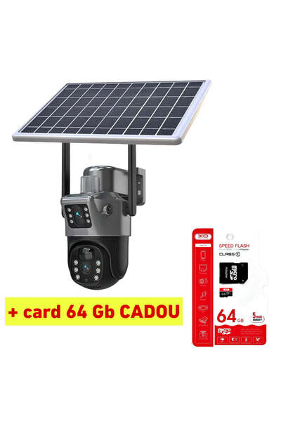 OEM 4K 4G Surveillance Camera with Solar Panel – Dual Lens, 360°, 10X Zoom + 64 GB Card