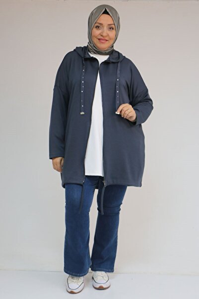 Eslina 43068 Plus Size Skirt Oval Cut Modal Jacket - Anthracite