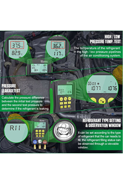 algoshop Digital manifold set, kit, freon pressure gauge, hoses, temperature measuring pliers, for AC repair