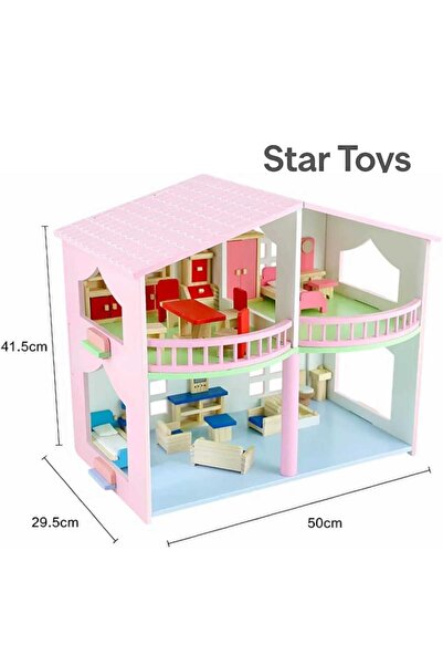 STAR TOYS 3-story wooden playhouse with complete furniture for children –
