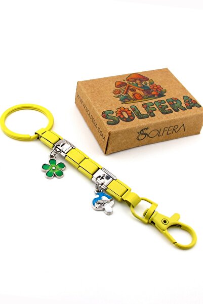 Solfera Blue Mushroom Green Flower Spring Nature Yellow Steel Charm Bag Ornament Keychain Ky095