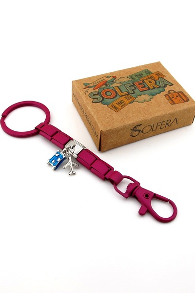 Solfera Airplane Suitcase Luggage Traveler Travel Holiday Fuchsia Steel Charm Bag Ornament Keychain Ky090