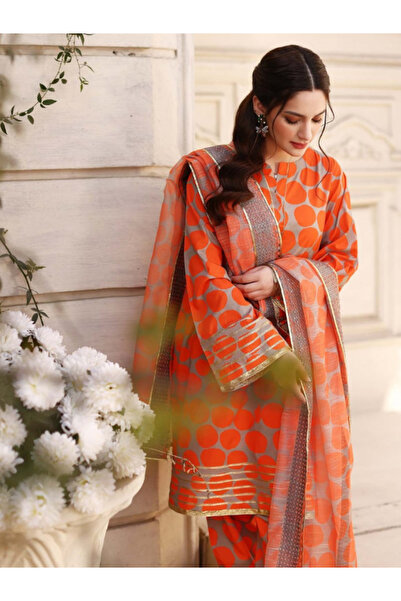 MYSMAR Orange Satin Silk Top Bottom Dupatta - BPK1003 | Orange