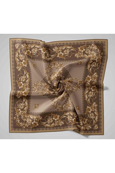 Silk Home Mink Brown Baroque Pattern Tivil Woven Pure Silk Scarf-Kvs0877