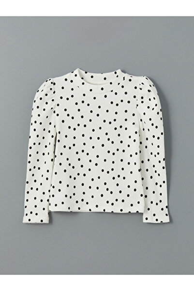 LC Waikiki LCW Kids Ekru Baskılı Dik Yaka Kız Çocuk Tişört